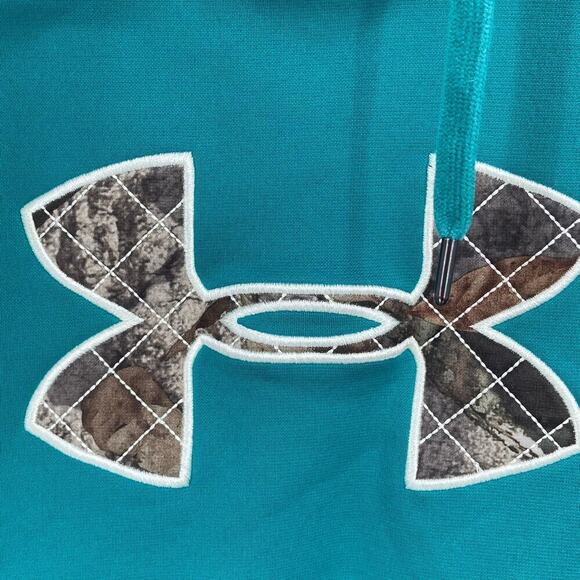 Under Armour Hooded Sweatshirt Women's Size M Teal Camouflage Logo Hoodie - Picture 6 of 8